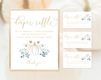 Diaper Raffle Card Template, Diaper Raffle Tickets, Fall Baby Shower Games, Fall Diaper Raffle Sign, Fall Baby Sign | INSTANT DOWNLOAD