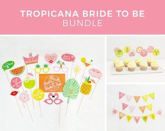 Tropical Bridal Shower Photo Booth Props, Tropical Bachelorette Party ...