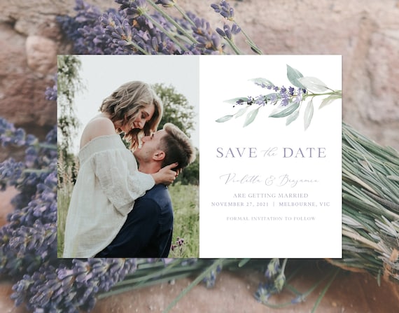 Lavender Save the Date Photo Card Template, Rustic Save the Date Card, Rustic Lavender, Lilac, Cottagecore, Printable | INSTANT DOWNLOAD