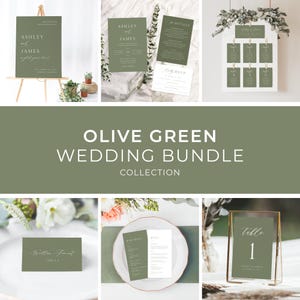 Olive Green Wedding Bundle Template, BONUS Templates, Modern Minimalist Wedding Bundle, Forest Green Wedding Bundle | INSTANT DOWNLOAD