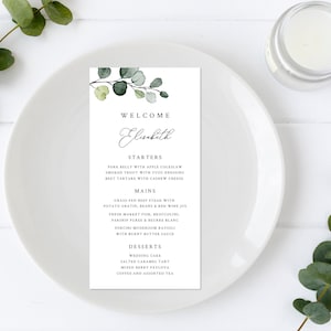 Rustikales Hochzeitsmenü Vorlage, Rustikale Tischkarten, Grünes Hochzeitsmenü, Menü Tischkarte, Rustikale Menükarten, Gastnamen | SOFORTIGER DOWNLOAD