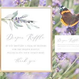 Bundle Lavender Diaper Raffle Template, Purple Baby Shower Games, Lavender Baby Shower, Lilac, Rustic Baby, Editable | INSTANT DOWNLOAD