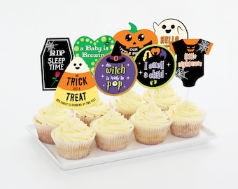 Halloween Baby Shower Cupcake Topper, Halloween Paar Dusche, kleiner Kürbis, Cake Topper, lustig, Printable | DIGITALER DOWNLOAD