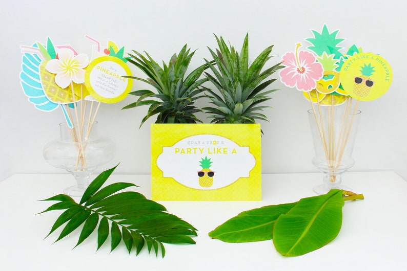 Pineapple Photo Booth Props, Pineapple Party Decorations, Tropical Props, Yellow, Printable INSTANT DOWNLOAD image 2