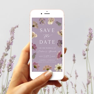 Modèle "Retenez cette date" lavande, "Retenez cette date numérique", "Retenez cette date" floral violet, "Retenez cette date" fleurs pressées | TÉLÉCHARGEMENT IMMÉDIAT