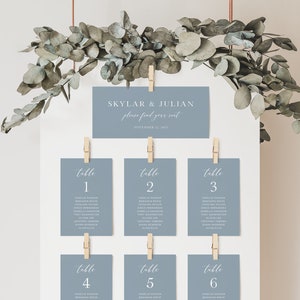 Dusty Blue Seating Chart Template, Dusty Blue Seating Cards, Minimalist Seating Chart, Beach Seating Chart, Seating Plan | INSTANT DOWNLOAD