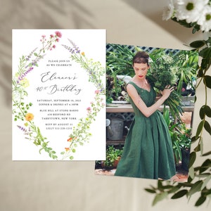 Garden Birthday Invitation Template, Garden Party Invitation, Botanical, 40th Birthday Invitation, Herb Invitation | INSTANT DOWNLOAD
