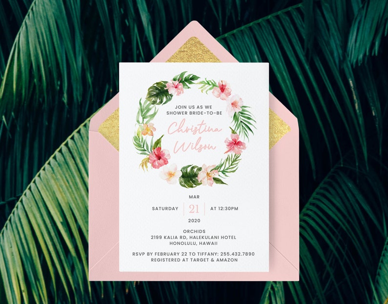 Tropical Bridal Shower Invitation Template Address Label Etsy Australia