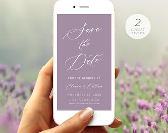 Modelo de cartão Save the Date lavanda, Save the Date minimalista, Save the Date roxo, Save the Date lilás, Digital | DOWNLOAD INSTANTÂNEO