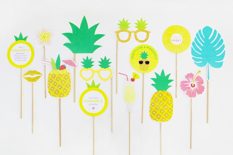 Pineapple Photo Booth Props, Pineapple Party Decorations, Tropical Props, Yellow, Printable INSTANT DOWNLOAD image 3