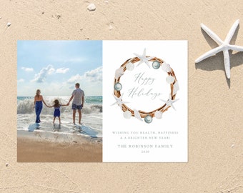 Summer Christmas Card, Family Christmas Photo Card, Template, Aussie Christmas, Beach Christmas Card, Tropical Christmas | INSTANT DOWNLOAD