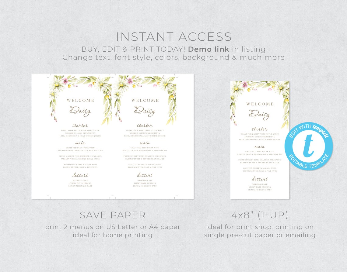 Cottagecore Place Cards Menu Template Guest Name Menu Tent Etsy Australia