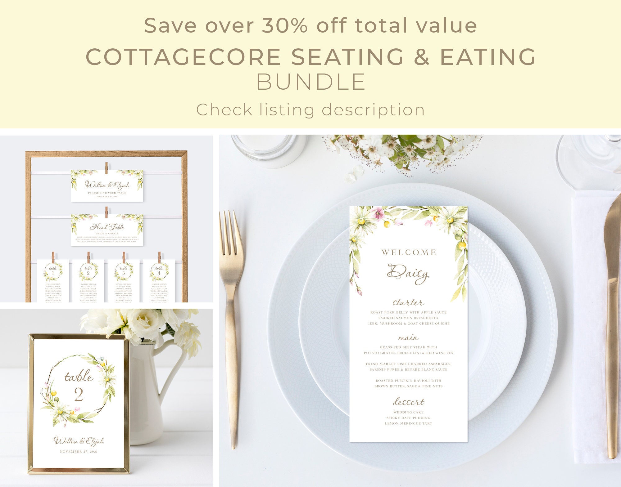 Cottagecore Place Cards Menu Template Guest Name Menu Tent Etsy Australia