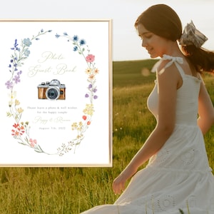Enseigne photo de livre d&#39;or avec photo de fleurs sauvages, modèle, enseigne de livre d&#39;or avec photo de mariage, enseigne de livre d&#39;or, enseigne de fleurs sauvages, modifiable | TÉLÉCHARGEMENT IMMÉDIAT