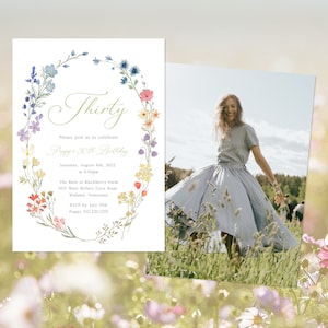 Wildflower Birthday Invitation Template, Garden Party Invite, 30th Birthday Invitation, Cottagecore, High Tea Party | INSTANT DOWNLOAD