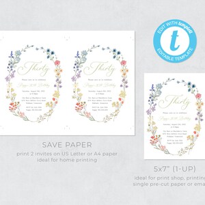 Wildflower Birthday Invitation Template, Garden Party Invite, 30th Birthday Invitation, Cottagecore, High Tea Party | INSTANT DOWNLOAD image 4