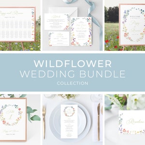 Wildflower Wedding Bundle Template, Wildflower Wedding Invitation, Welcome Sign, Seating Chart, Menu, Garden Wedding | INSTANT DOWNLOAD