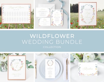 Wildflower Wedding Bundle Template, BONUS Templates, Wildflower Wedding Invitation, Floral Wedding Bundle, Garden Wedding | INSTANT DOWNLOAD