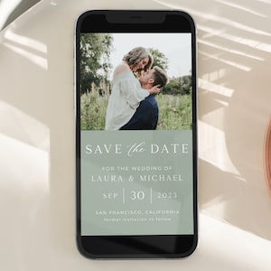 Sage Grün Save the Date Photo Card Evite Template, Minimalistische Save the Date Karte, elektronisch Save the Date, Digital | SOFORTIGER DOWNLOAD