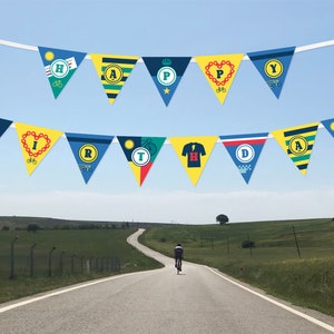 Cycling Happy Birthday Banner, Cycling Party Decorations, Bicycle Banner, Bicycle Party Decorations, Bunting, Printable | INSTANT DOWNLOAD