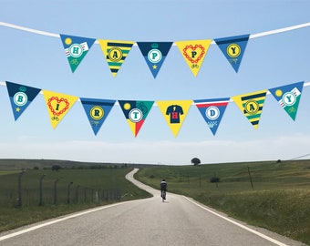 Cycling Happy Birthday Banner, Cycling Party Decorations, Bicycle Banner, Bicycle Party Decorations, Bunting, Printable | INSTANT DOWNLOAD