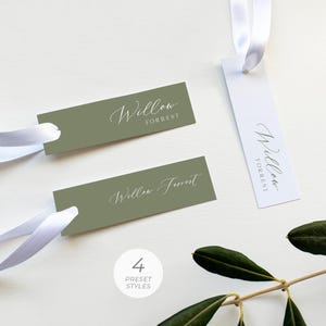 Olijfgroen plaatskaartjes sjabloon voor bruiloften, bosgroen plaatskaartjes, naamkaartjes bruiloft, moderne plaatskaartjes voor bruiloften | DIRECT DOWNLOADEN