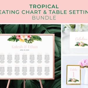 Modello di pacchetto di tabella dei posti a sedere per matrimonio tropicale, piano dei posti a sedere per matrimonio in spiaggia, segnaposto, numero del tavolo, Hawaii, palma / DOWNLOAD IMMEDIATO