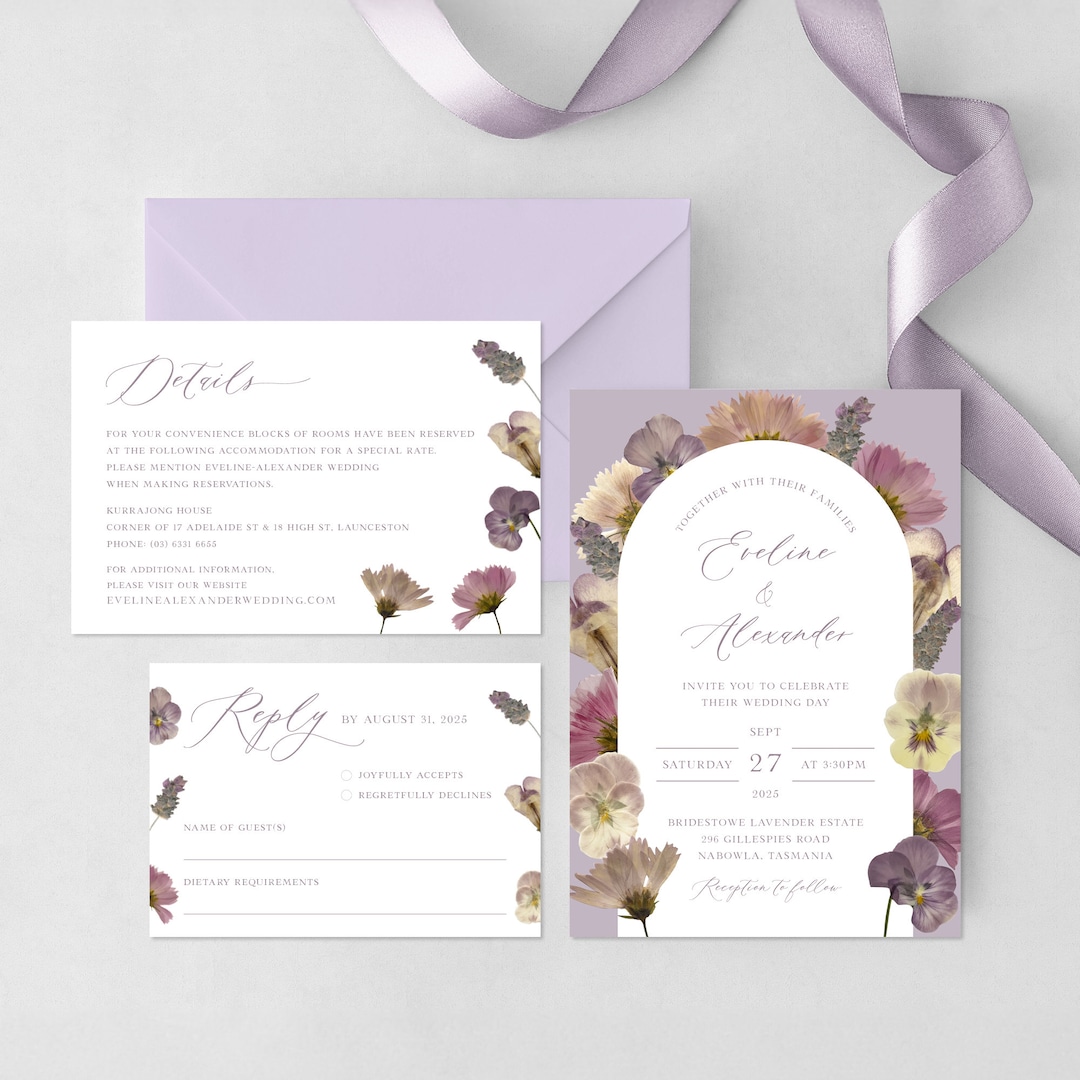 Plantilla de invitación de boda con flores de lavanda: Diseño de flores  prensadas (descarga instantánea) - Etsy México, image size:1080x1080