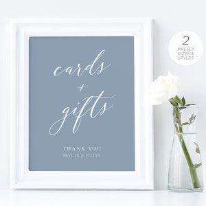 Dusty Blue Cards Gifts and Sign Template, Dusty Blue Wedding Sign, Beach Wedding Sign, Wishing Well Sign, Modern Coastal | INSTANT DOWNLOAD