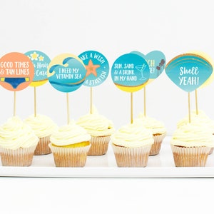 Beach Party Cupcake Toppers, Beach Cake Topper, Summer Party Toppers, Beach Party Decorations, Printable | INSTANT DOWNLOAD