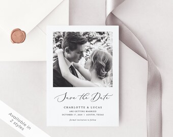 Minimalist Save the Date Card Template, Elegant Save the Date Photo Card, Photo Save the Date, DIY, Printable, Editable | INSTANT DOWNLOAD