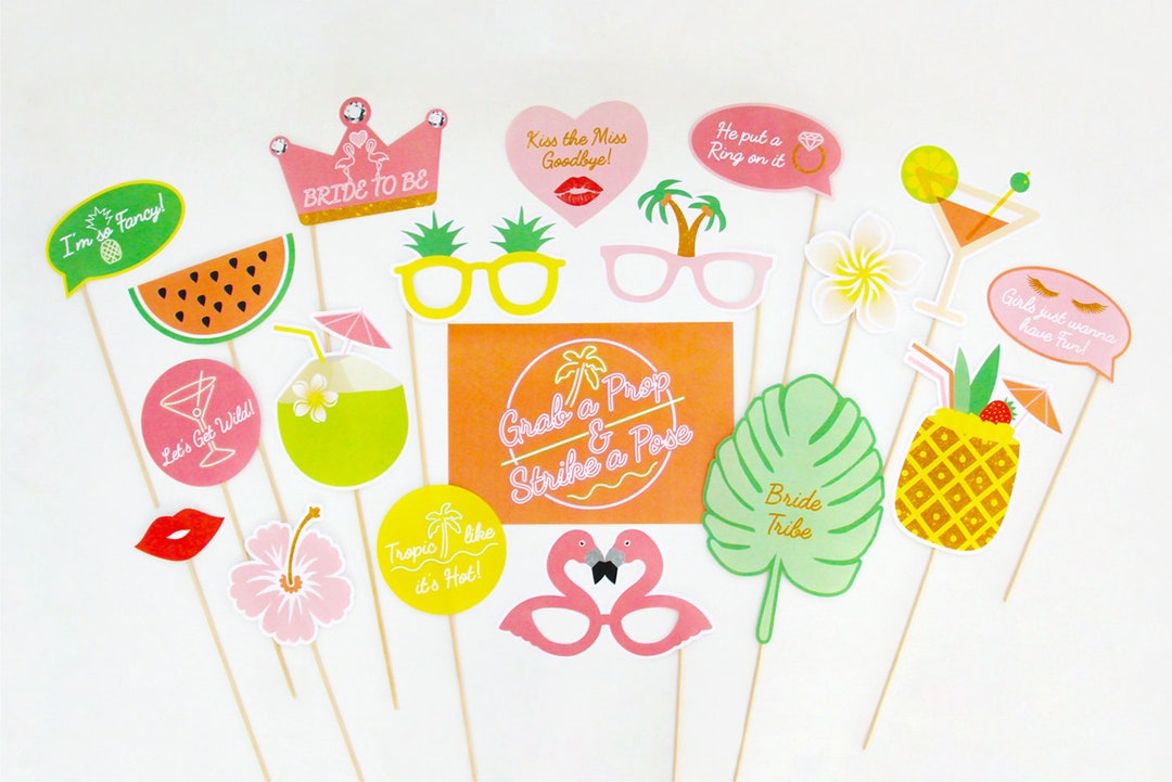 Tropical Bridal Shower Photo Booth Props, Tropical Bachelorette Party ...