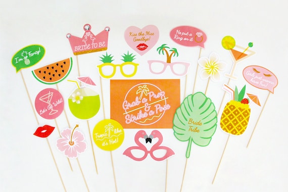 Tropical Bridal Shower Photo Booth Props Tropical | Etsy