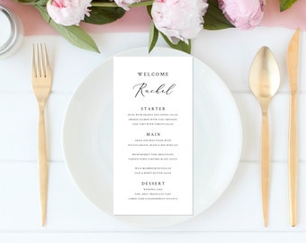 Minimalist Wedding Place Card Menu Template, Menu with Name Card, Personalized Wedding Menu, Minimalist Guest Name Menu | INSTANT DOWNLOAD