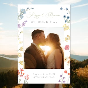 Marco de apoyo de la foto de la boda de flores silvestres, plantilla, marco de apoyo de la boda, accesorios de la boda, accesorios del fotomatón de la boda, editable / DESCARGA INSTANTÁNEA