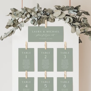 Modèle de plan de table vert sauge, cartes de plan de table de mariage modernes, plan de table de mariage minimaliste, élégant | TÉLÉCHARGEMENT INSTANTANÉ