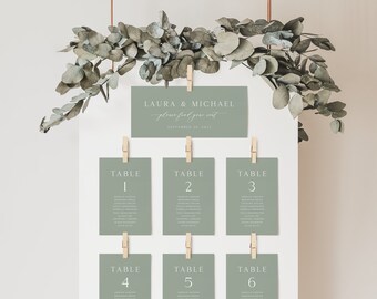 Sage Green Seating Chart Template, Modern Wedding Seating Chart Cards, Minimalist Wedding Seating Chart, Elegant  | INSTANT DOWNLOAD