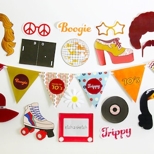70s Party Decorations, 70s Photo Booth Props, Banner, Cupcake Toppers ...