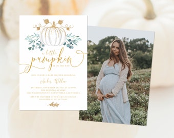 Fall Baby Shower Invitation Template, Pumpkin Baby Shower Invitation, Gender Neutral Baby Shower Invite, White Pumpkin | INSTANT DOWNLOAD