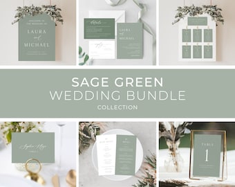 Sage Green Wedding Bundle Template, Minimalist Wedding Bundle, Modern Wedding Bundle, Sage Green Wedding Invitation, Menu | INSTANT DOWNLOAD