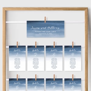 Modello di tabella dei posti a sedere in spiaggia, schede dei posti a sedere, piano dei posti a sedere per matrimonio in spiaggia, matrimonio costiero, blu, oceano, nautico, modificabile / DOWNLOAD IMMEDIATO