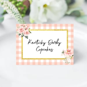 Modelo de cartões de lugar para festa Spring Kentucky Derby, rótulo de comida Derby, Southern Belle, decoração Derby, editável, Templett | DOWNLOAD INSTANTÂNEO