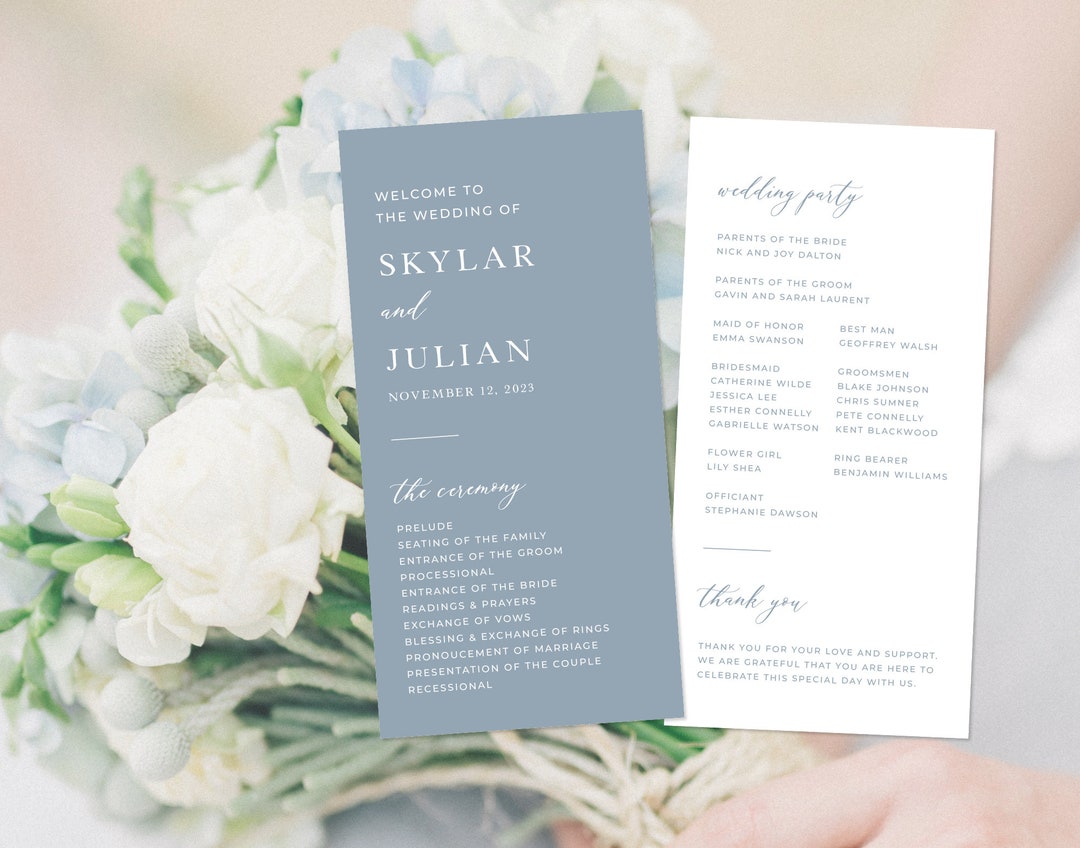 Dusty Blue Wedding Program Template, Beach Wedding Program, Modern ...