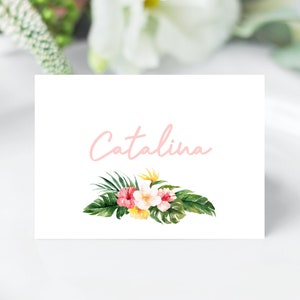 Plantilla para tarjeta de lugar de boda tropical, tarjetas para boda en la playa, tarjetas para invitados, tarjetas para boda tropical / DESCARGA INSTANTÁNEA