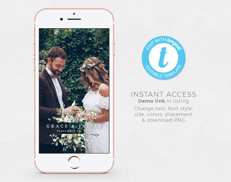 Rustic Wedding Snapchat Geofilter Leaves Garden Boho Wedding Templett Engagement Snapchat Filter INSTANT DOWNLOAD Editable Template