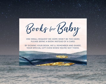 Books for Baby, Book Request Card, Baby's Library, Nautical Baby Shower, Beach Baby Shower, Navy, Editable, Printable | INSTANT DOWNLOAD