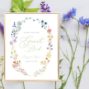 Wedding Guest Book Sign, Template, Wildflower Guest book Sign, Guestbook Sign, Wildflower Sign, Cottagecore, Editable | INSTANT DOWNLOAD