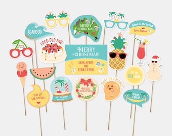 Aussie Christmas Photo Booth Props, Australian Animals Decorations, Australian Christmas Props, Summer, Printable | INSTANT DOWNLOAD