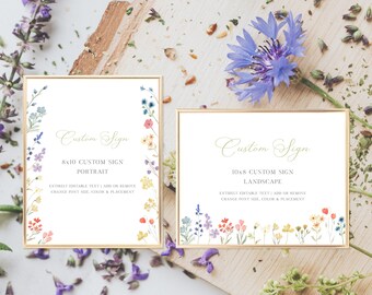 Wildflower Custom Sign Template, Wildflower Wedding Sign, Bridal Shower Sign, Baby Shower Sign, Cottagecore, Editable | INSTANT DOWNLOAD