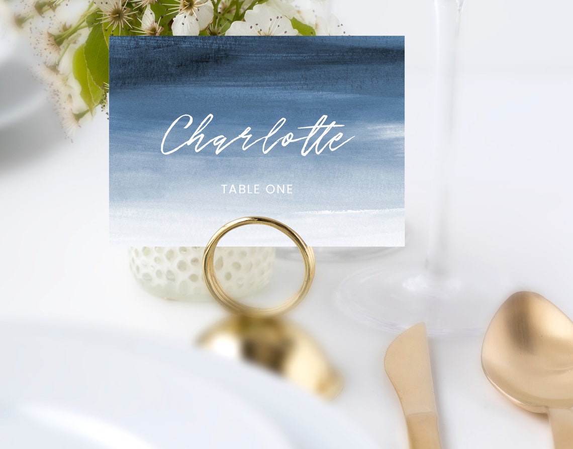 Beach Place Cards Template Beach Tent Cards Blue Name Cards - Etsy ...
